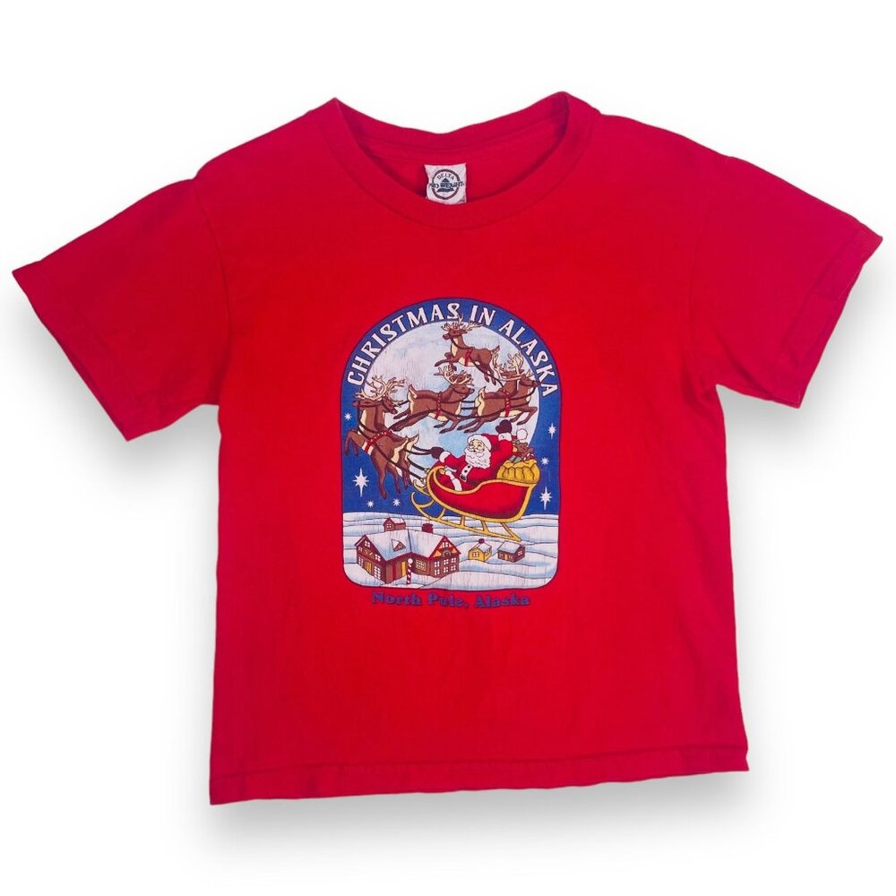 Vintage Christmas in Alaska Santa Reindeer Winter Holiday Shirt Small / 5 - 6